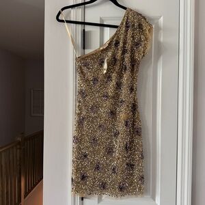New Arden B Pale Gold All Over Beaded Formal Dress - Size Medium - Homecoming
